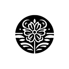 Floral Emblem in Black and White: Decorative Design