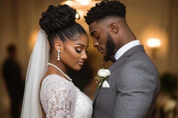 African American couple exchanging vows in beautiful church setting on their wedding day