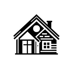 Fototapeta premium Modern Geometric House Icon: Black & White, Minimalist Design