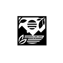 Minimalist Mountain Landscape Icon: Black and White Nature Design