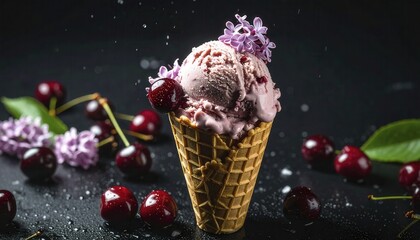 Delicious Cherry Blossom Ice Cream Cone Delight