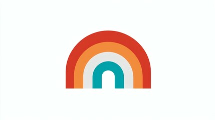 Simple Rainbow Arc with Orange,Red and Blue Design on a White Background