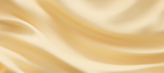 Vector creamy beige cloth background. Silk fabric texture. Abstract satin folded pattern, smooth wavy elegant material