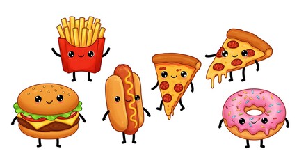 Adorable Kawaii Junk Food Characters: AI Generated Illustration