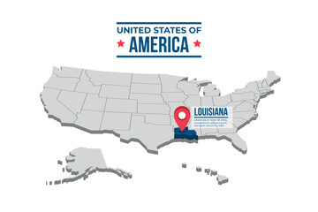 Louisiana Highlighted On A 3D Map Of The United States Of America