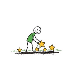 3D stickman planting star in ground