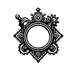 Steampunk Emblem: Gears, Circle Frame, Industrial Design, Vector Illustration