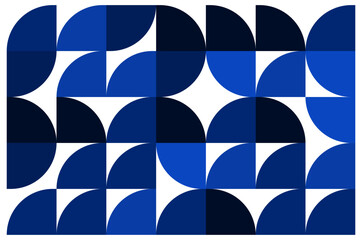 Geometric seamless pattern with dark blue and navy abstract half circle shapes on white background