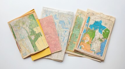 Vintage Maps Collection Displayed Over White Background for Travel and Adventure Themes