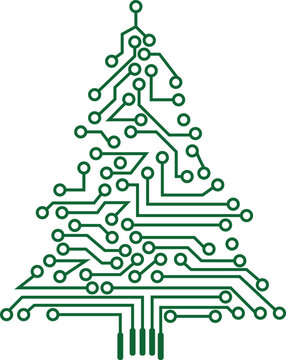 Electronic Circuit Christmas Tree icon. circuit board christmas tree on a white background. logo triangle circuit board tree. 
