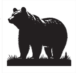 Obraz premium bear standing silhouette, vector, black color silhouette 