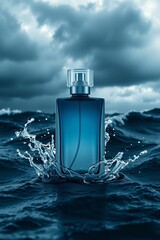 A high-quality, elegant perfume bottle with a sleek, minimalist design made of transparent or tinted glass. The bottle is unbranded, with no text or logo.