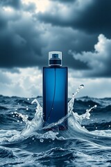 A high-quality, elegant perfume bottle with a sleek, minimalist design made of transparent or tinted glass. The bottle is unbranded, with no text or logo.