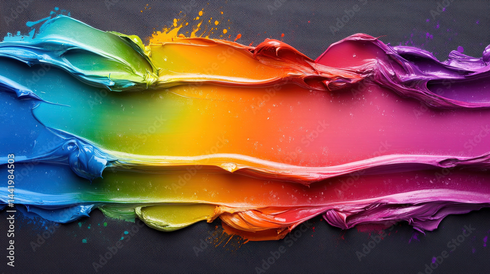 Poster vibrant and bold artistic paint texture showcases vivid rainbow of colors, with smooth, flowing stro