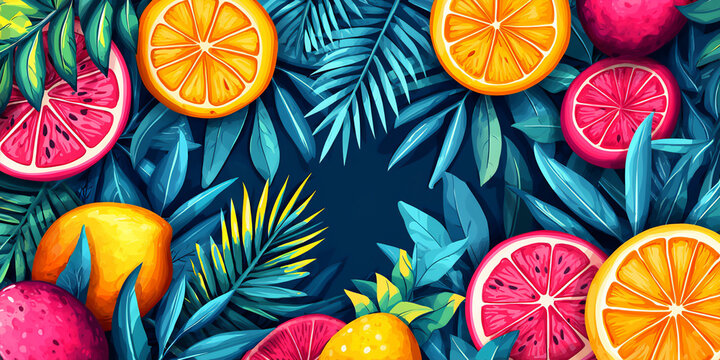 colorful colombian inspired pattern with stylized exotic fruits and vibrant foliage