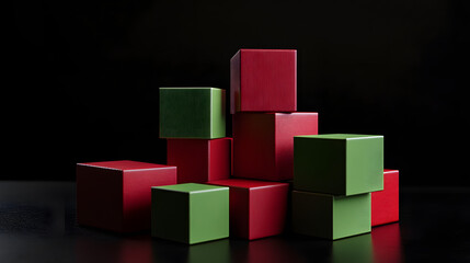 Fototapeta premium cube, toy, 3d, block, box, cubes, colorful, color, blocks, gift, construction, christmas, shape, brick, play, red, green, business, building, design, build, boxes, yellow, illustration, child