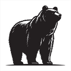 Obraz premium bear standing silhouette, vector, black color silhouette 