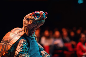 Naklejka premium Turtle with red eye and blue shell.