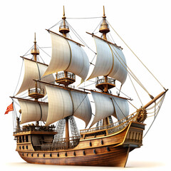 Vintage Pirate Ship Isolated on White