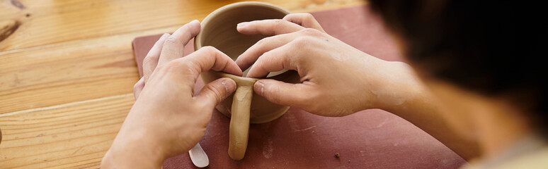 Creating a unique handmade pottery mug in a vibrant pottery studio filled with inspiration