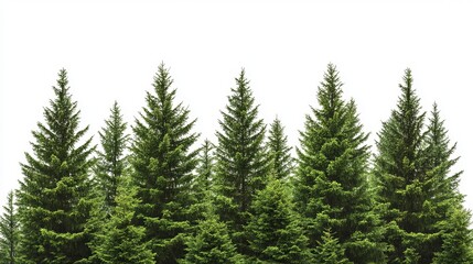 Majestic evergreen trees lush green coniferous forest nature scenery fir row pine tall view line