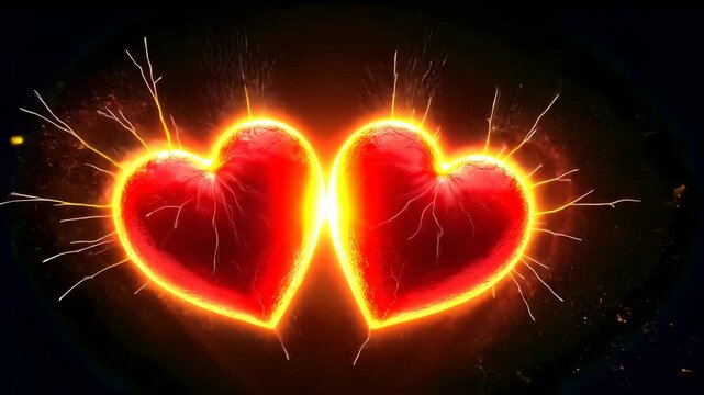 Painful attraction, heartache, magnetic allure. Emotional charge. Hearts radiate intense sparks. Feelings amplify connection power. Desire influences personal interactions.