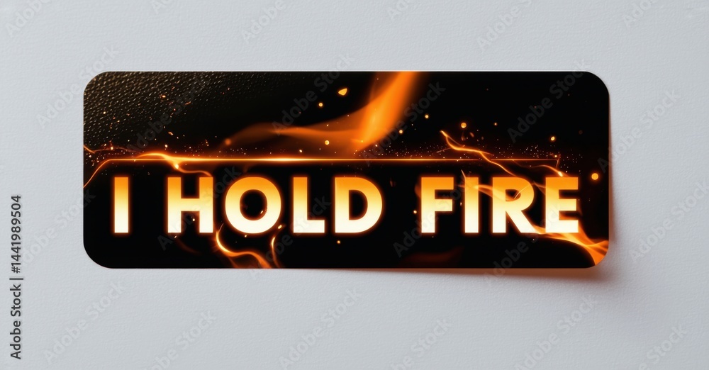 Fototapete rectangular graphic displays text i hold fire with fiery orange glow. dark background features spark