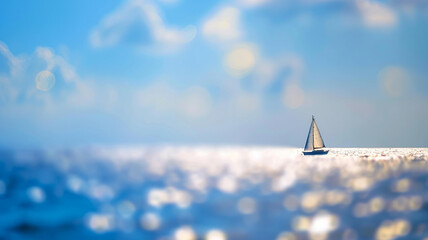 A small boat with a sail in the sea, background