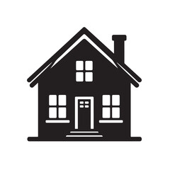 Simple House Silhouette in Black on White Background