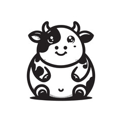 Fototapeta premium Cute Fat Cow Mascot Logo – Funny Cartoon Animal Design for Farm, Dairy or Kids Brand