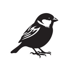 Black Sparrow Bird Silhouette with Smooth Curves on White Background