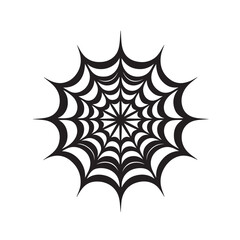 Black Spider Web Silhouette with Smooth Lines on White Background
