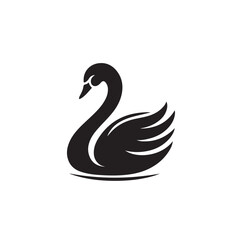 Black Swan Silhouette with Smooth Curves on White Background