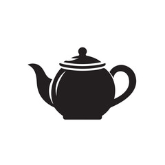 Black Teapot Silhouette Isolated on White Background