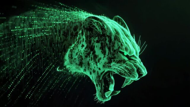 Futuristic Green Tiger Graphic with Abstract Digital Elements