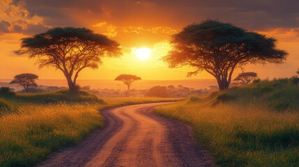 Fototapeta premium African Sunset: Golden Hour on the Savannah