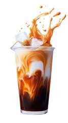 Artistic set of iced coffee beans and coffee cup drinks isolated on white background,hand-drawn vector,hot coffee drinks,cafe shop,modern flat design,Fashionable and cute coffee motif concept.