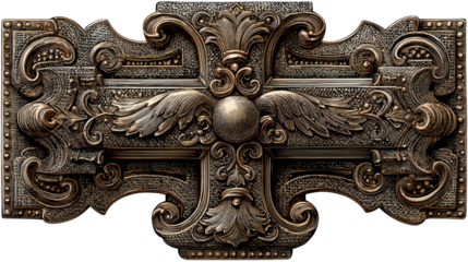 Intricate and highly decorative antique metalwork panel featuring elaborate baroque style carvings scrollwork and ornamental motifs
