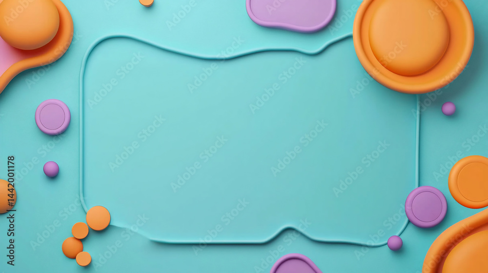 Poster Abstract teal background with colorful 3D shapes forming a frame.