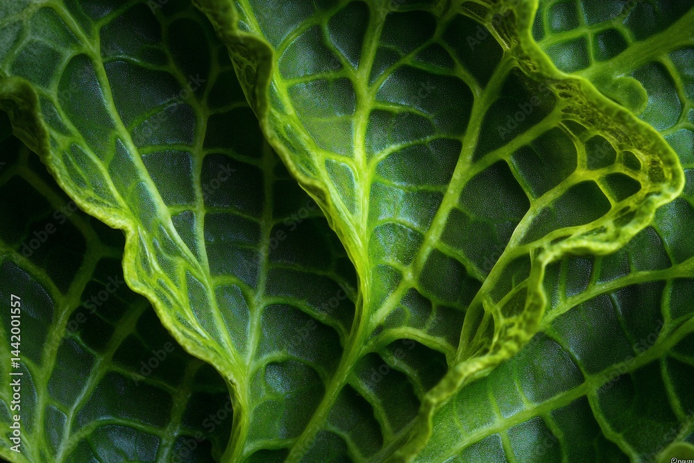 Poster close-up of vibrant green leaves with intricate vein patterns, showcasing natural texture and detail