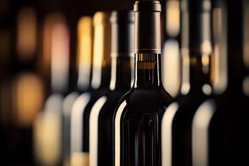 Dark wine bottles in dramatic lighting