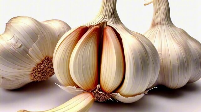 Garlic bulbs, isolated on a white background, showing their cloves