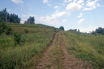 Dirt road in the countryside on a cloudy day