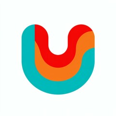 Abstract UShape Red, Orange, and Aqua Layers on White Background, Modern Design