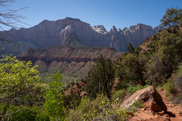 View of rocks in Zion National Park. Colorful rocks. Utah, USA.