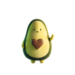 Cheerful avocado character holding a heart