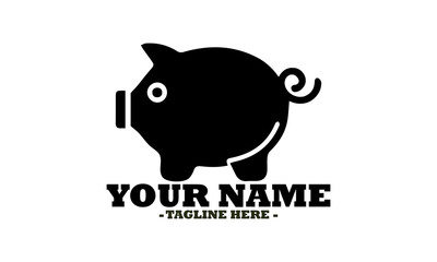 Simple pig logo design, black piggy bank vector, illustration pig vector design art and template pig logo design