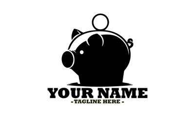Simple pig logo design, black piggy bank vector, illustration pig vector design art and template pig logo design