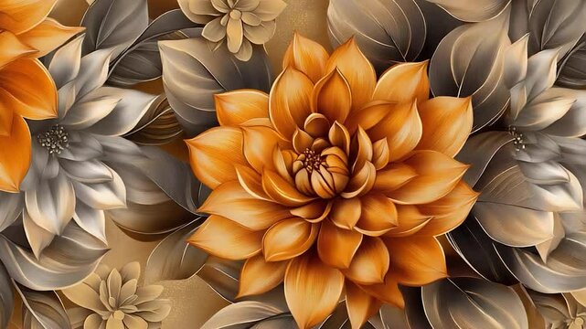 Floral background design with orange and gray flowers