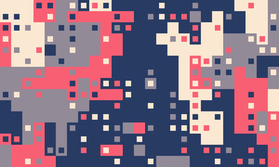 Abstract pixel art background.  A vibrant, geometric design featuring muted pinks, grays, and creams on a navy backdrop. Ideal for website banners, tech presentations, or modern textile designs.